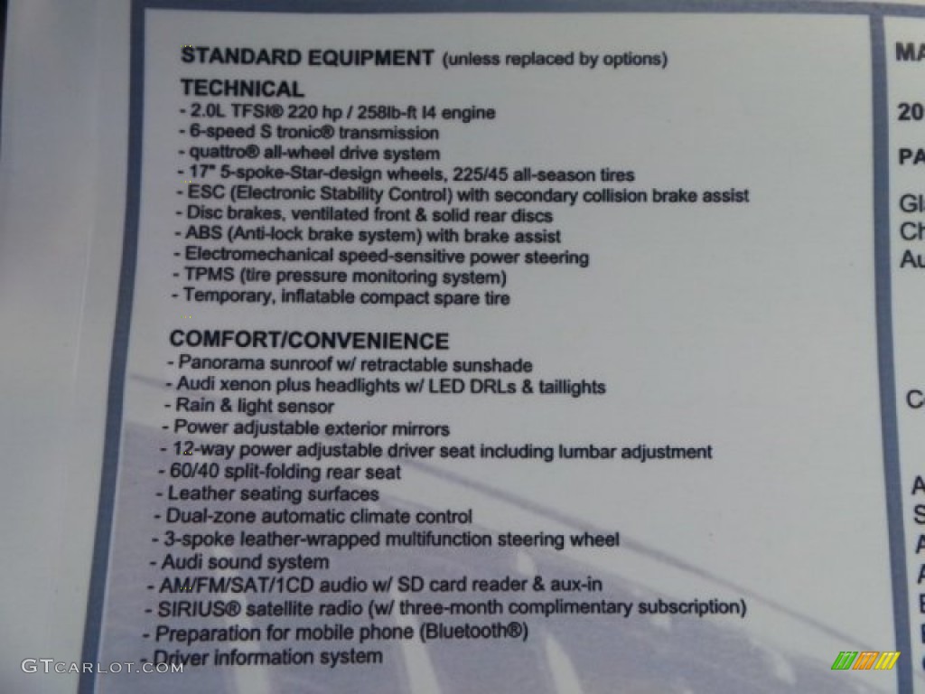 2015 Audi A3 2.0 Premium quattro Window Sticker Photo #92171422