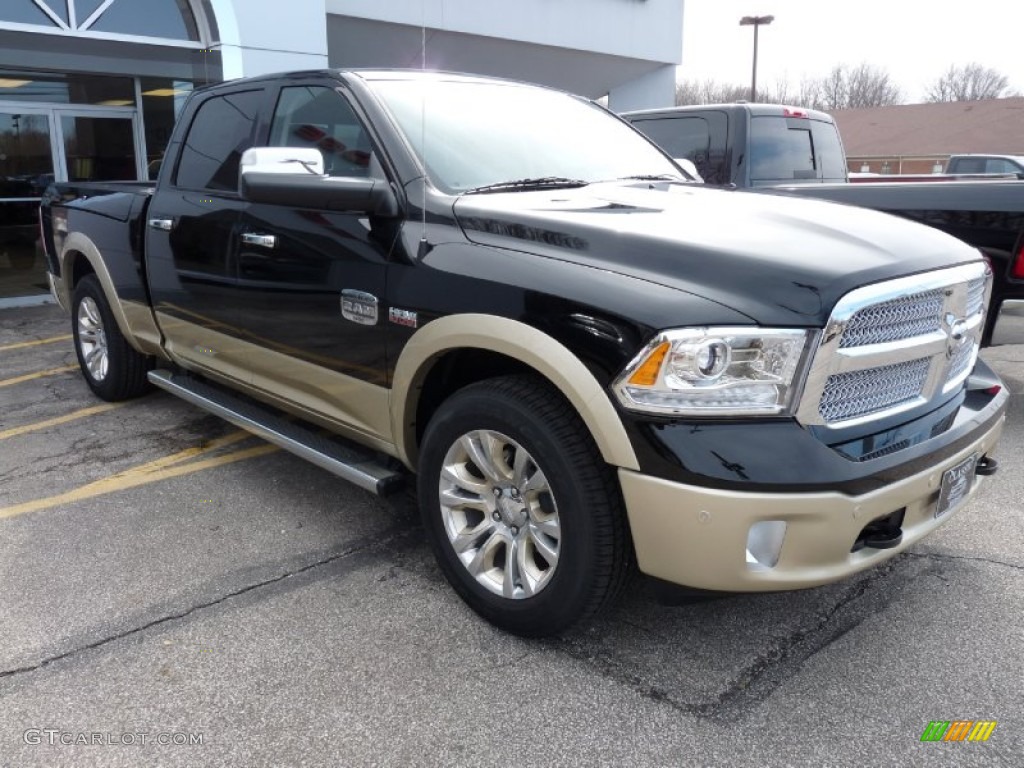 2014 1500 Laramie Longhorn Crew Cab 4x4 - Black / Canyon Brown/Light Frost Beige photo #3