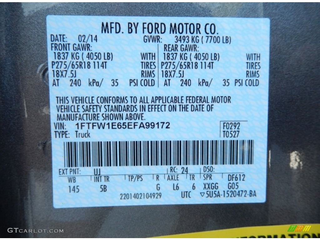 2014 F150 Color Code UJ for Sterling Grey Photo #92172655