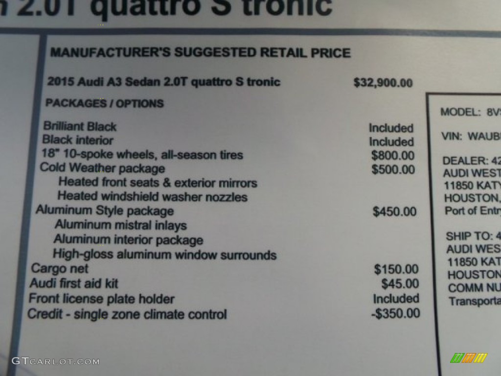 2015 Audi A3 2.0 Premium quattro Window Sticker Photo #92178811