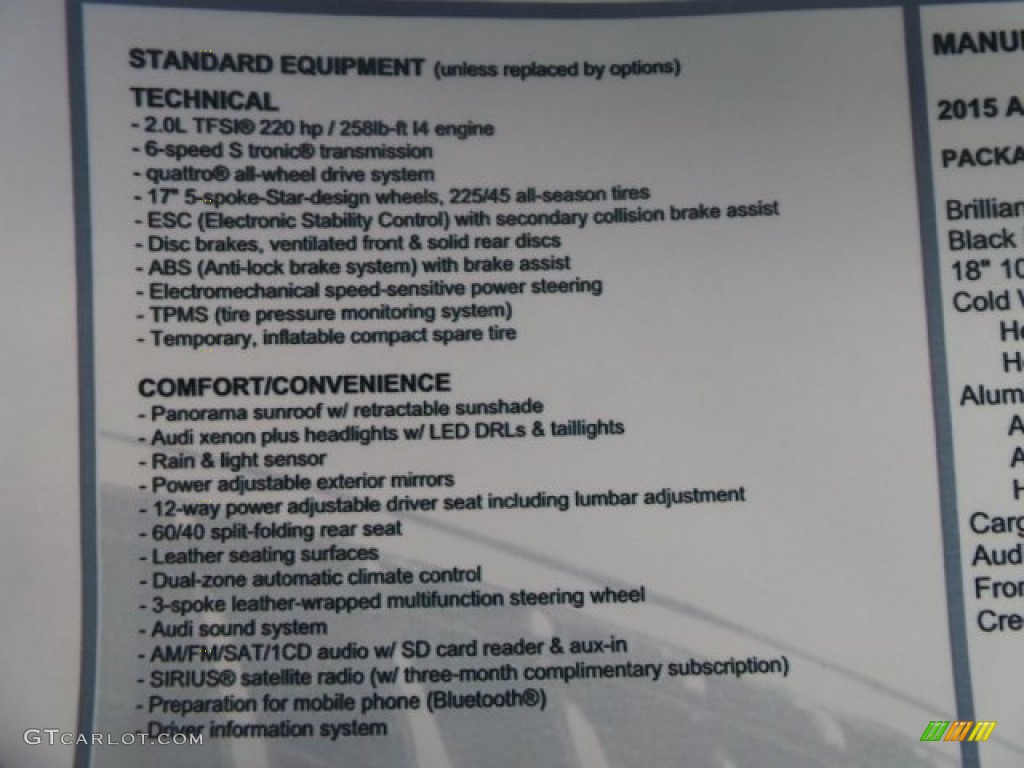 2015 Audi A3 2.0 Premium quattro Window Sticker Photo #92178832