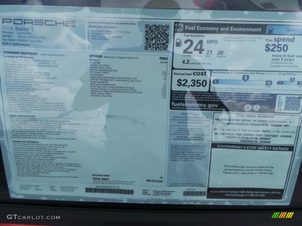 2014 Porsche Boxster S Window Sticker Photo #92180245