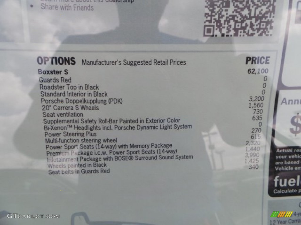 2014 Porsche Boxster S Window Sticker Photo #92180257