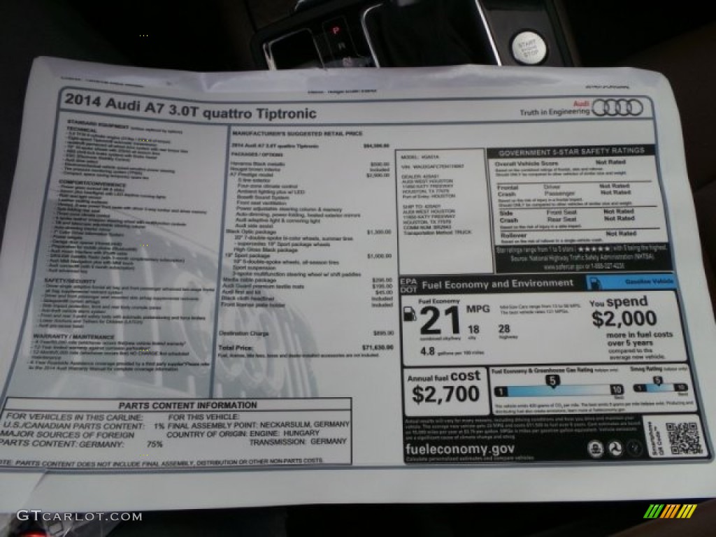 2014 A7 3.0T quattro Prestige - Havanna Black Metallic / Nougat Brown photo #35