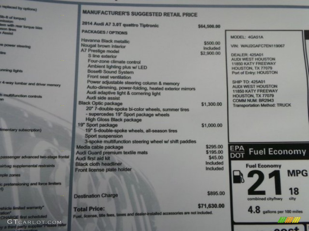 2014 A7 3.0T quattro Prestige - Havanna Black Metallic / Nougat Brown photo #36