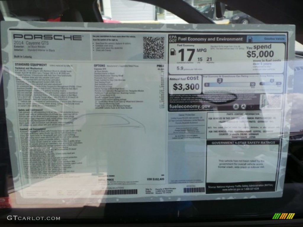 2014 Porsche Cayenne GTS Window Sticker Photo #92182024