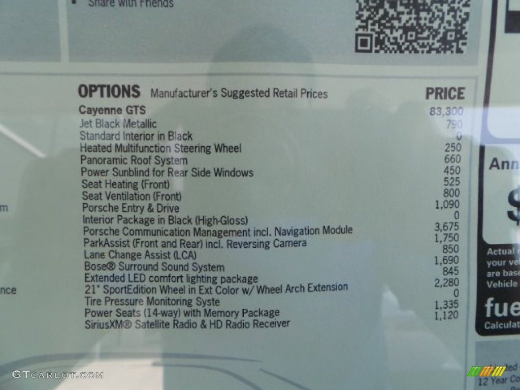 2014 Porsche Cayenne GTS Window Sticker Photo #92182040