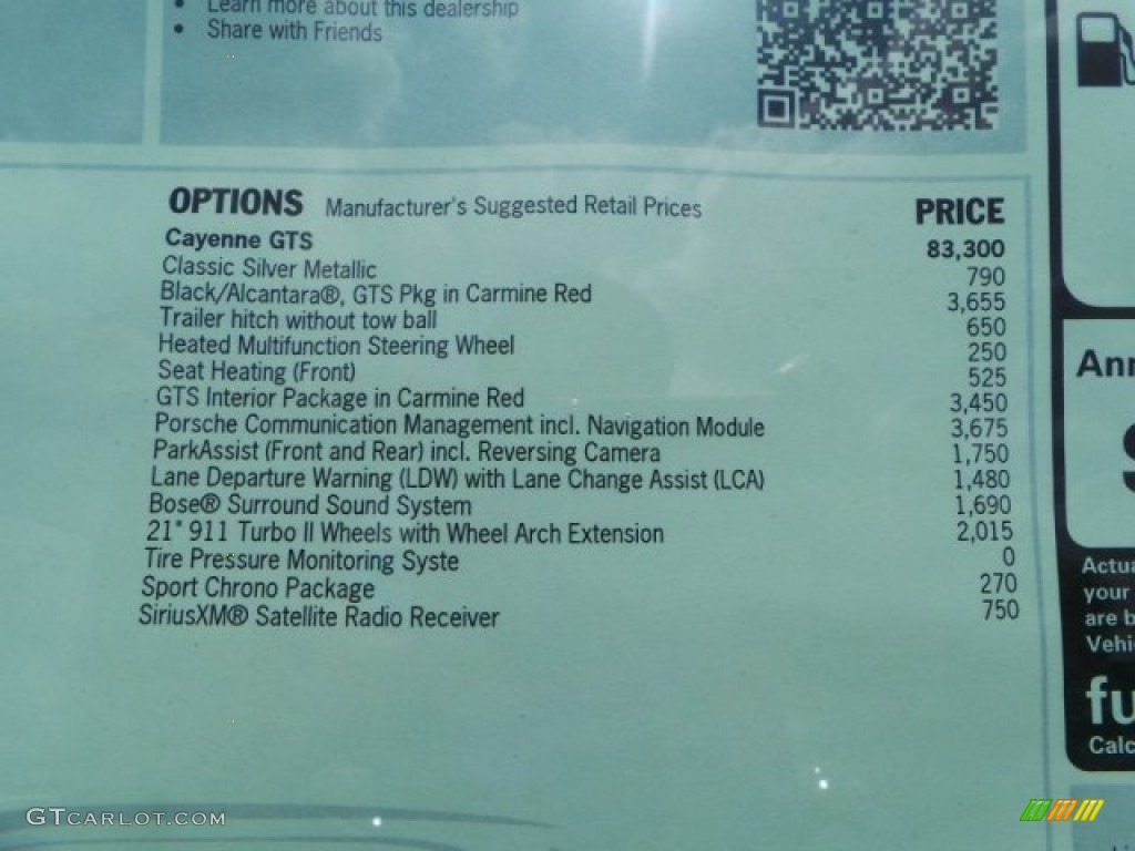 2014 Porsche Cayenne GTS Window Sticker Photo #92182563