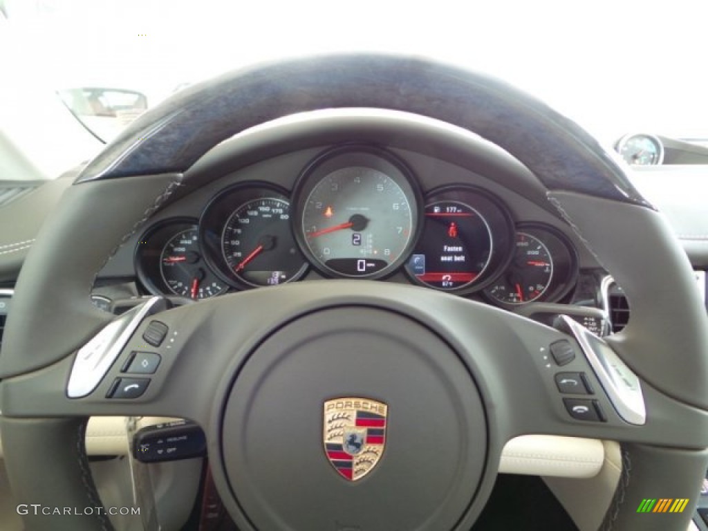 2014 Porsche Panamera 4S Agate Grey/Cream Steering Wheel Photo #92183611