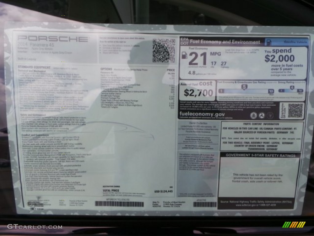 2014 Porsche Panamera 4S Window Sticker Photo #92183794