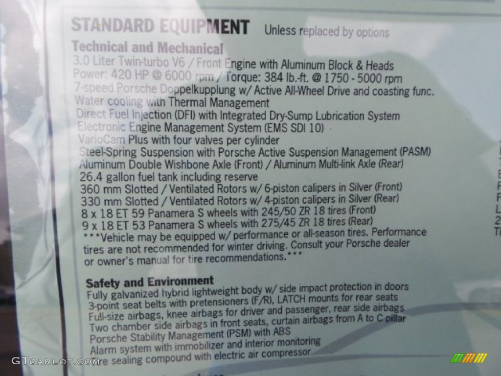 2014 Porsche Panamera 4S Window Sticker Photo #92183833