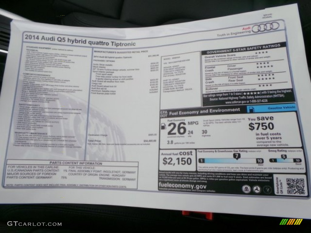 2014 Audi Q5 2.0 TFSI quattro Hybrid Window Sticker Photo #92186398