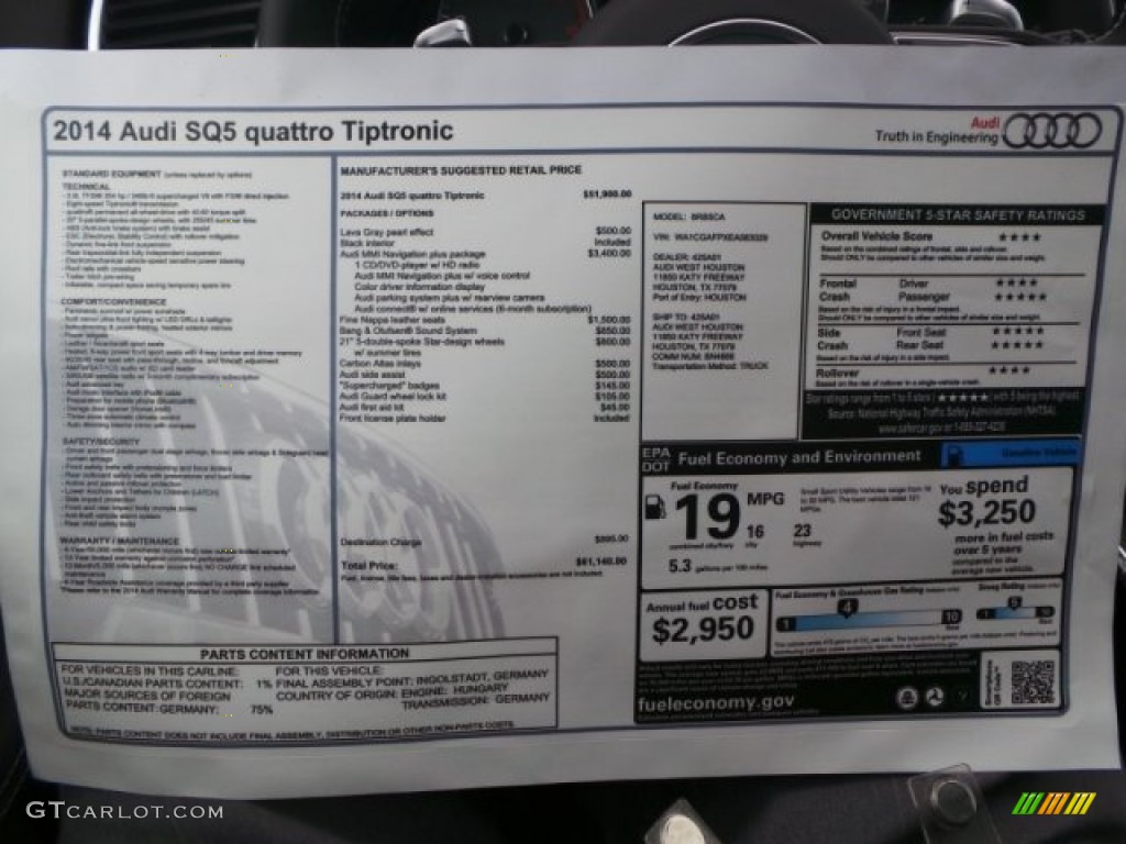 2014 Audi SQ5 Premium plus 3.0 TFSI quattro Window Sticker Photo #92198923