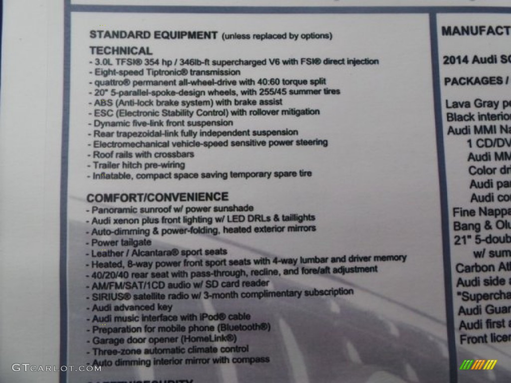 2014 Audi SQ5 Premium plus 3.0 TFSI quattro Window Sticker Photo #92198965
