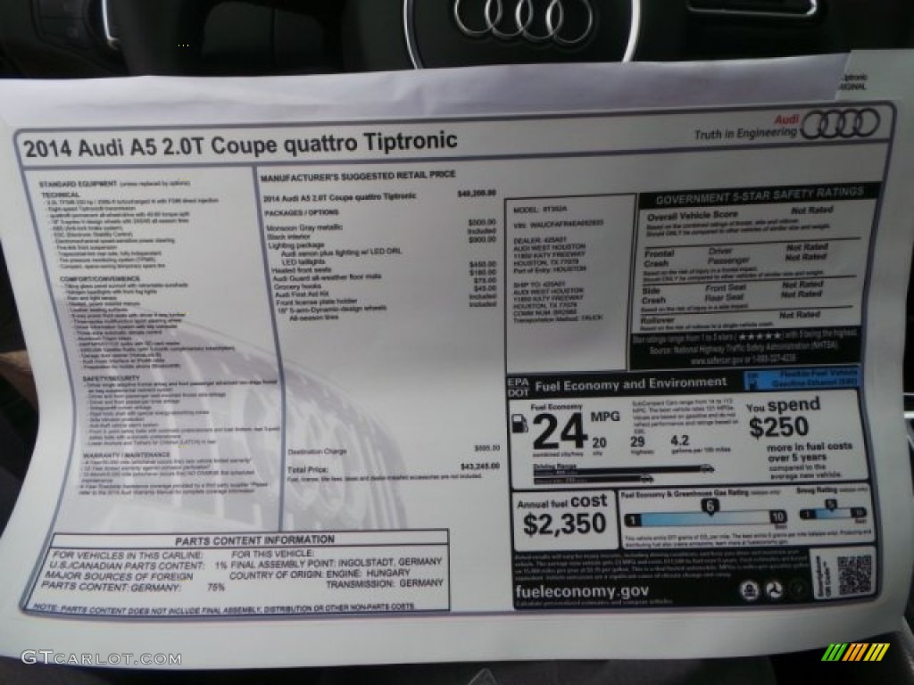 2014 Audi A5 2.0T quattro Coupe Window Sticker Photo #92199487