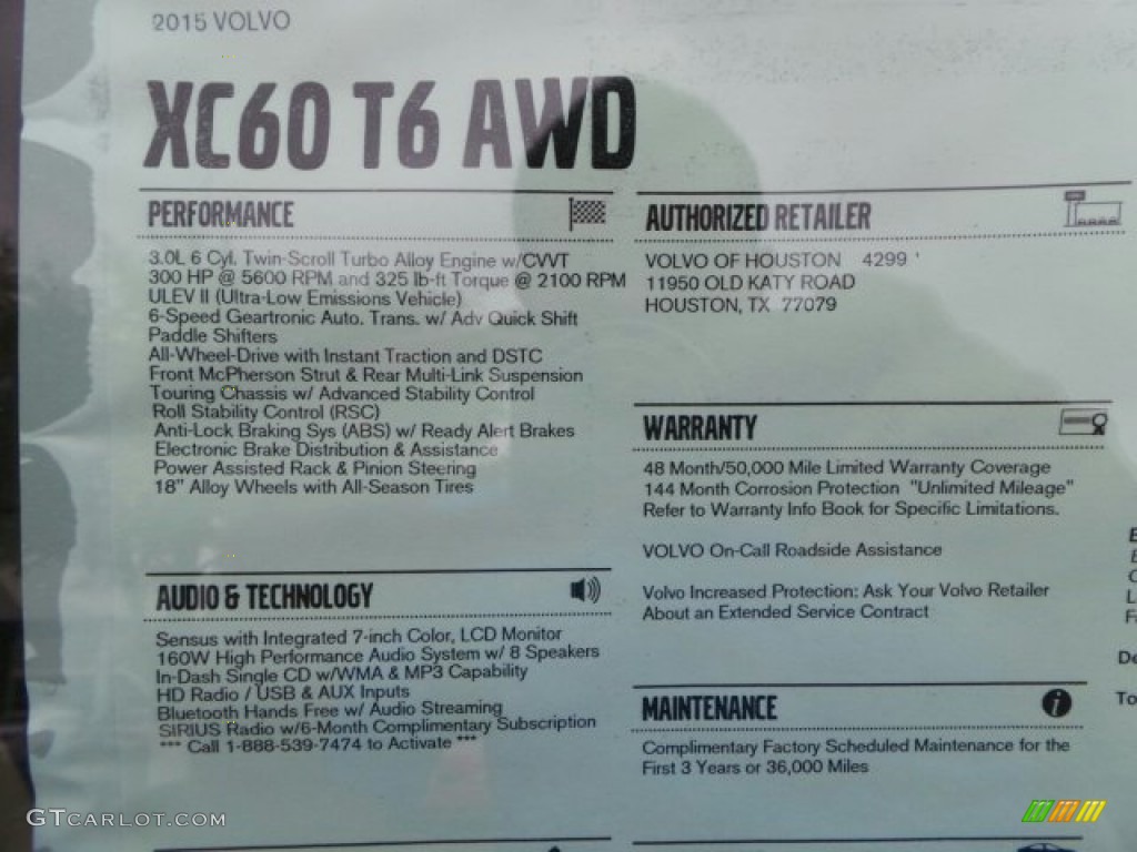 2015 Volvo XC60 T6 AWD Window Sticker Photo #92218072