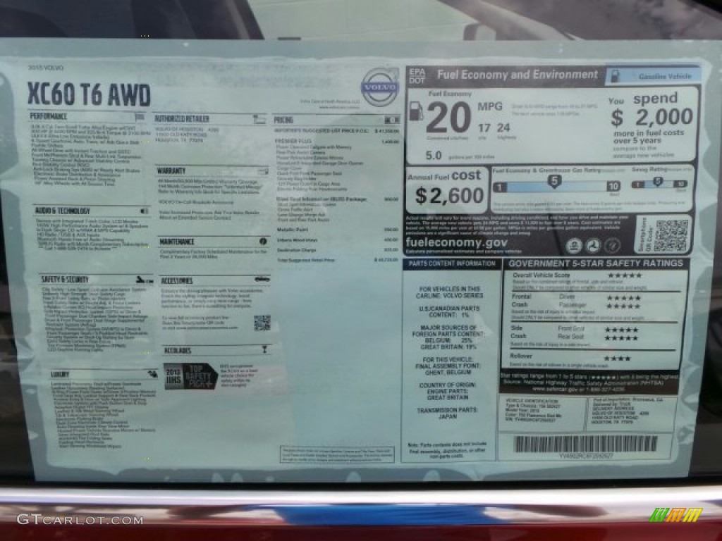 2015 Volvo XC60 T6 AWD Window Sticker Photo #92218684