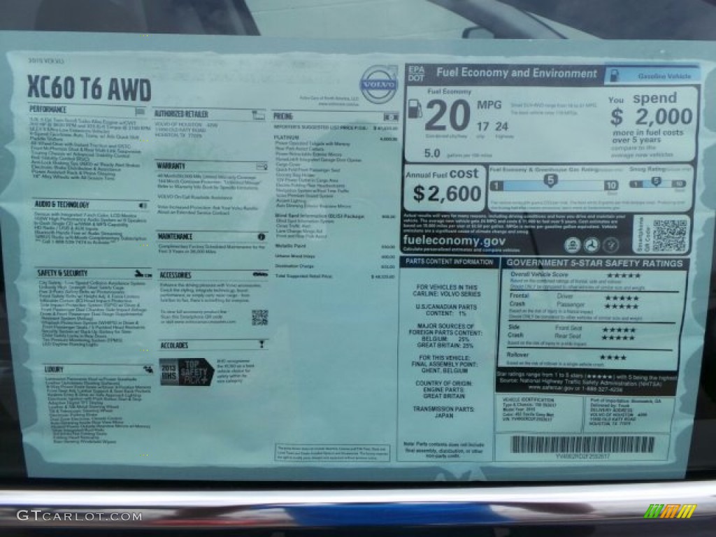 2015 Volvo XC60 T6 AWD Window Sticker Photo #92219359