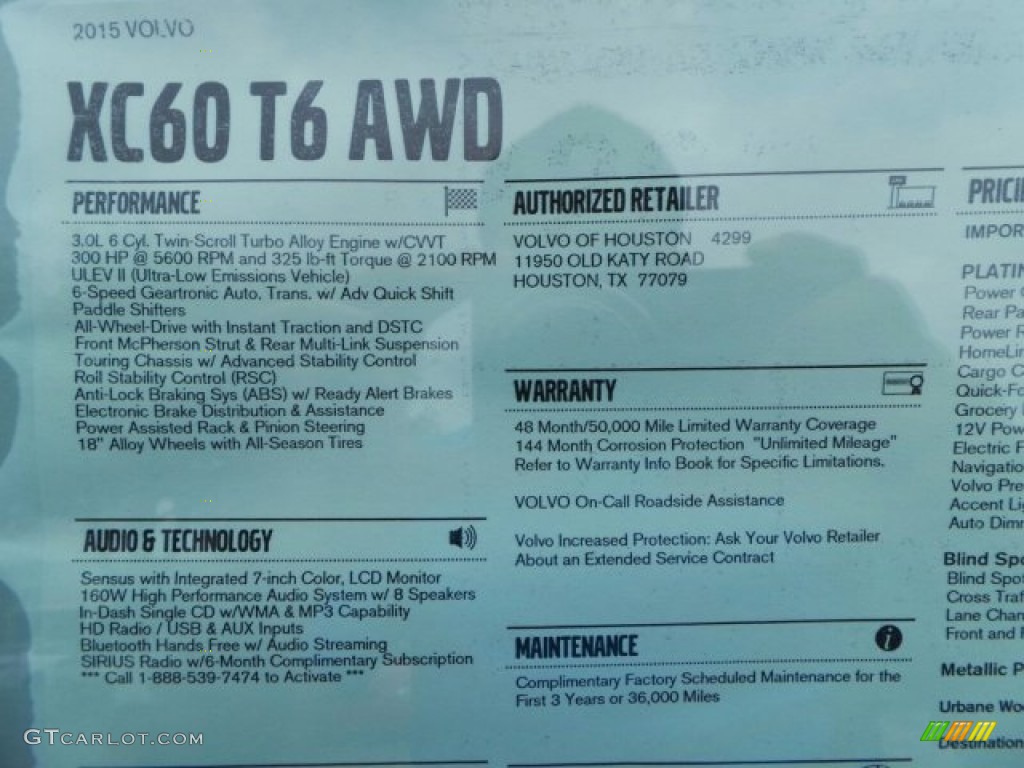 2015 Volvo XC60 T6 AWD Window Sticker Photo #92219401