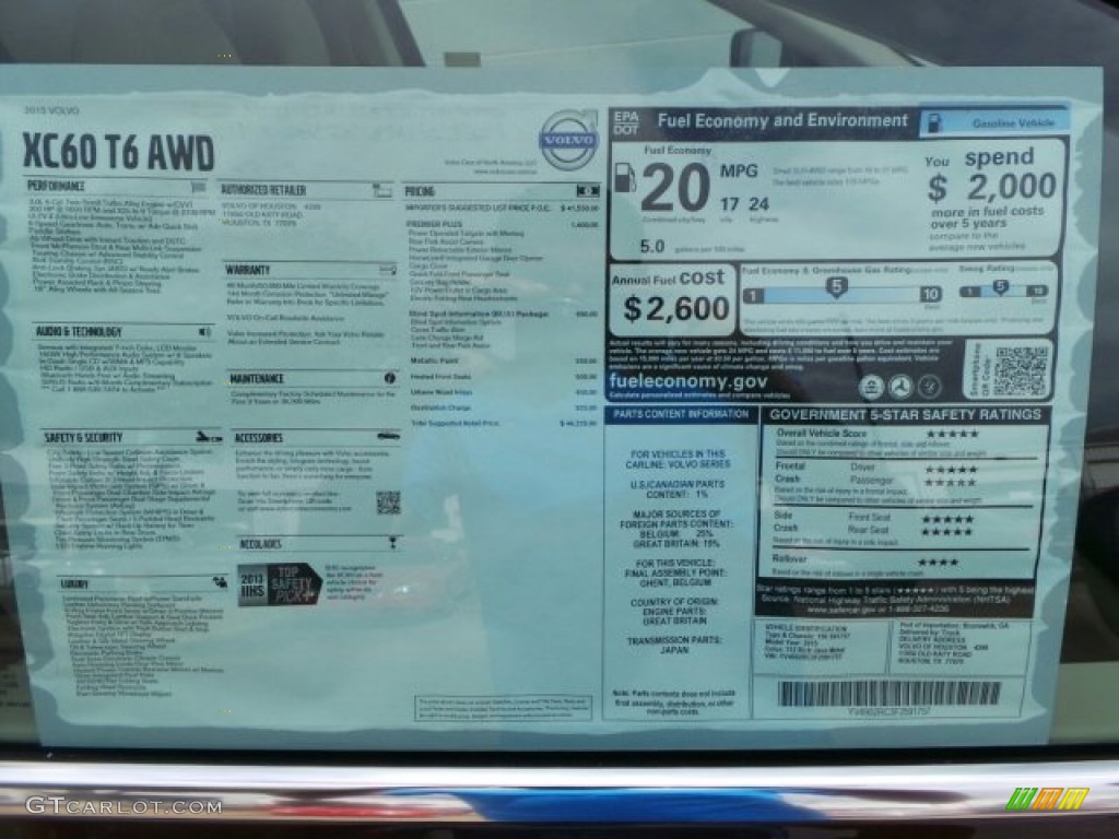 2015 Volvo XC60 T6 AWD Window Sticker Photo #92220466