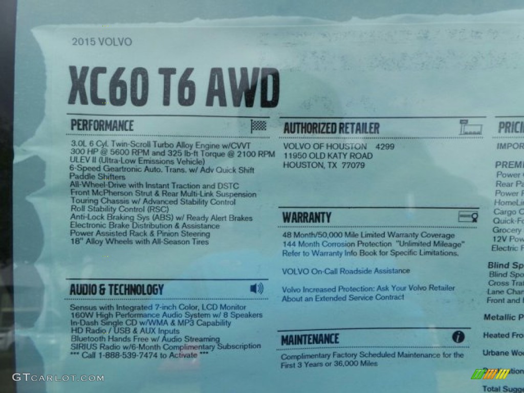 2015 Volvo XC60 T6 AWD Window Sticker Photo #92220502