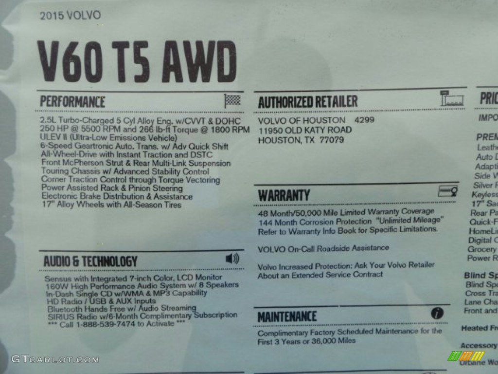 2015 Volvo V60 T5 AWD Window Sticker Photo #92221654