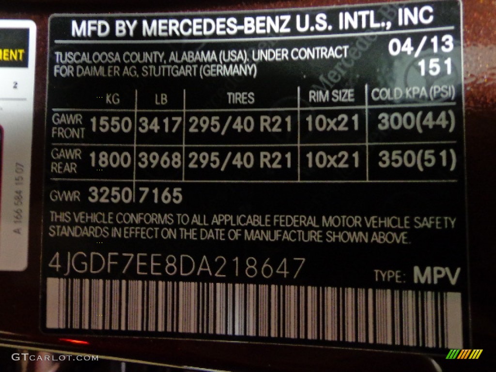 2013 Mercedes-Benz GL 63 AMG 4MATIC Color Code Photos