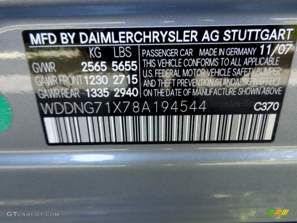 2008 Mercedes-Benz S 550 Sedan Color Code Photos