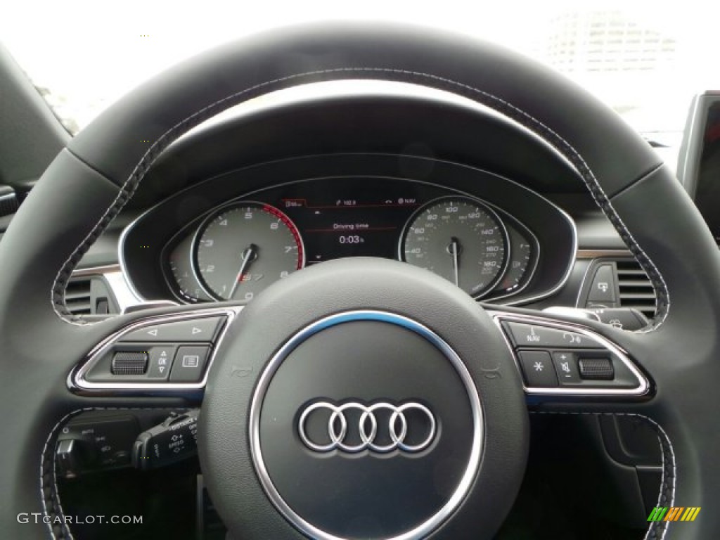 2014 Audi S7 Prestige 4.0 TFSI quattro Black Valcona w/Diamond Contrast Stitching Steering Wheel Photo #92236865