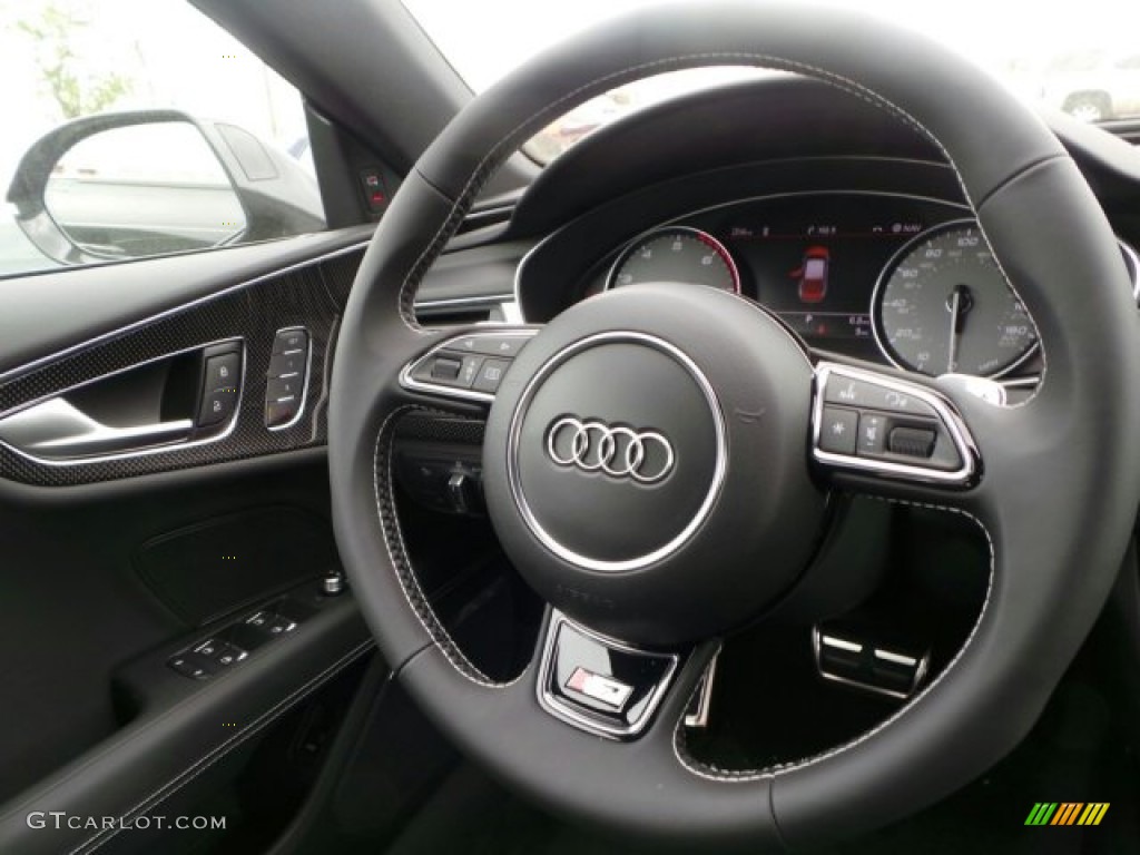 2014 Audi S7 Prestige 4.0 TFSI quattro Black Valcona w/Diamond Contrast Stitching Steering Wheel Photo #92236880