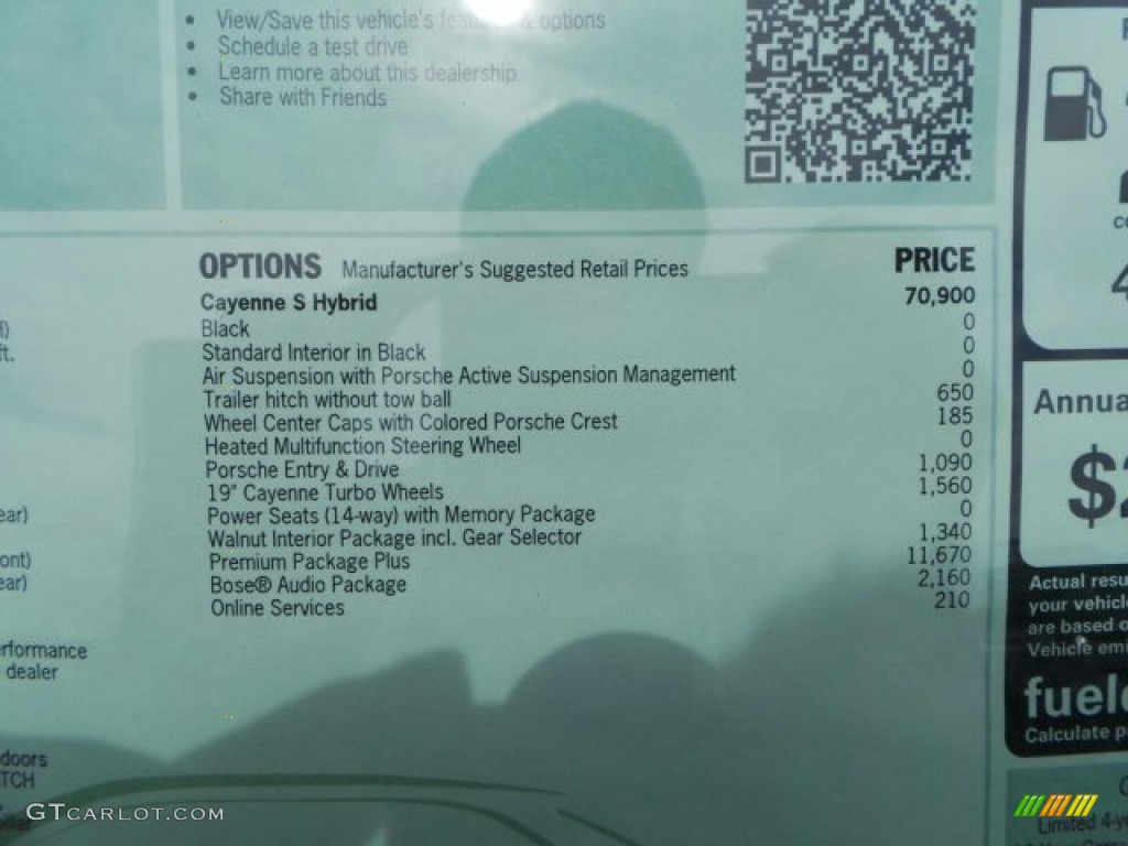 2014 Porsche Cayenne S Hybrid Window Sticker Photo #92237696