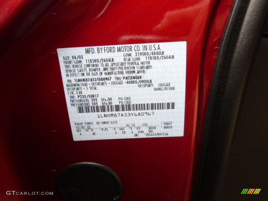 2003 Lincoln LS V8 Color Code Photos
