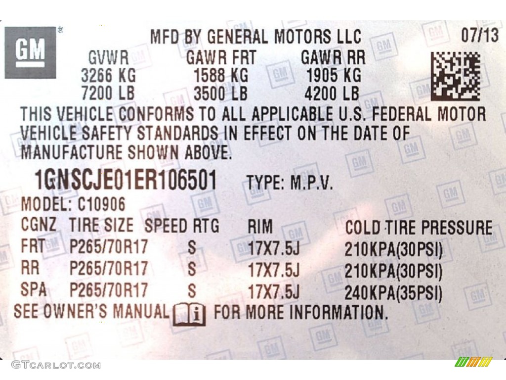 2014 Chevrolet Suburban LT Info Tag Photos