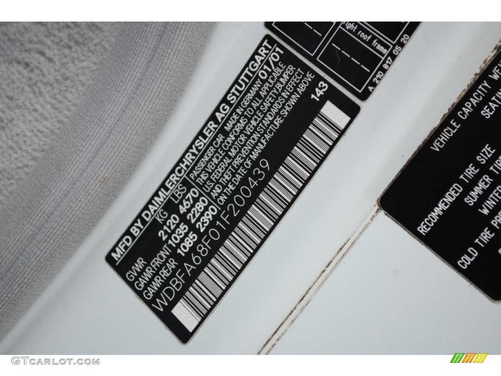 2001 SL Color Code 143 for Glacier White Photo #92273263