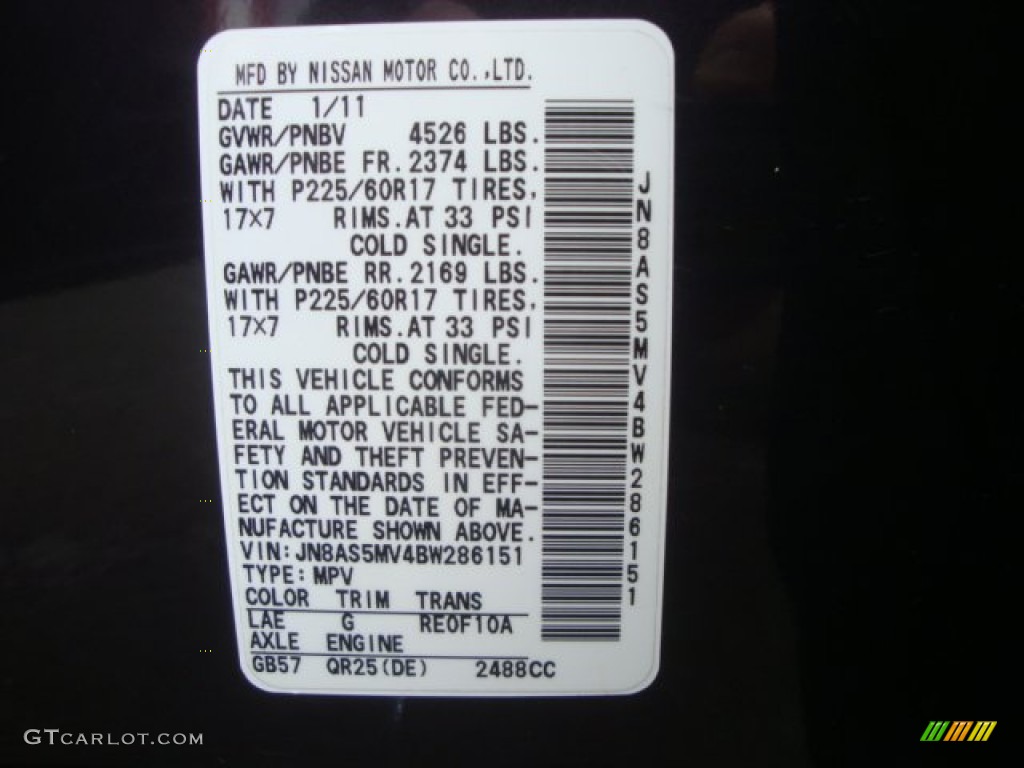 2011 Rogue SV AWD - Black Amethyst / Black photo #24