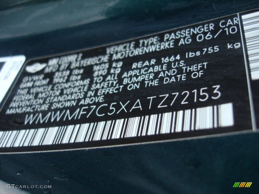 2010 Cooper S Hardtop - British Racing Green Metallic / Grey/Carbon Black photo #27