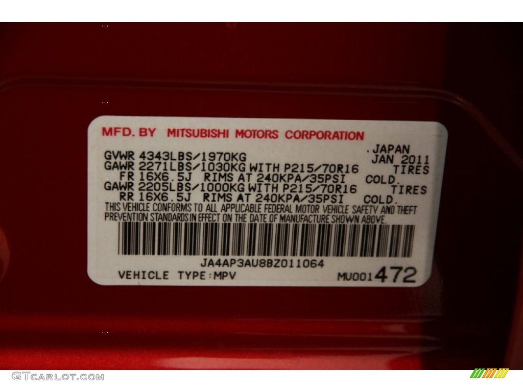 2011 Outlander Sport ES - Rally Red Metallic / Black photo #15
