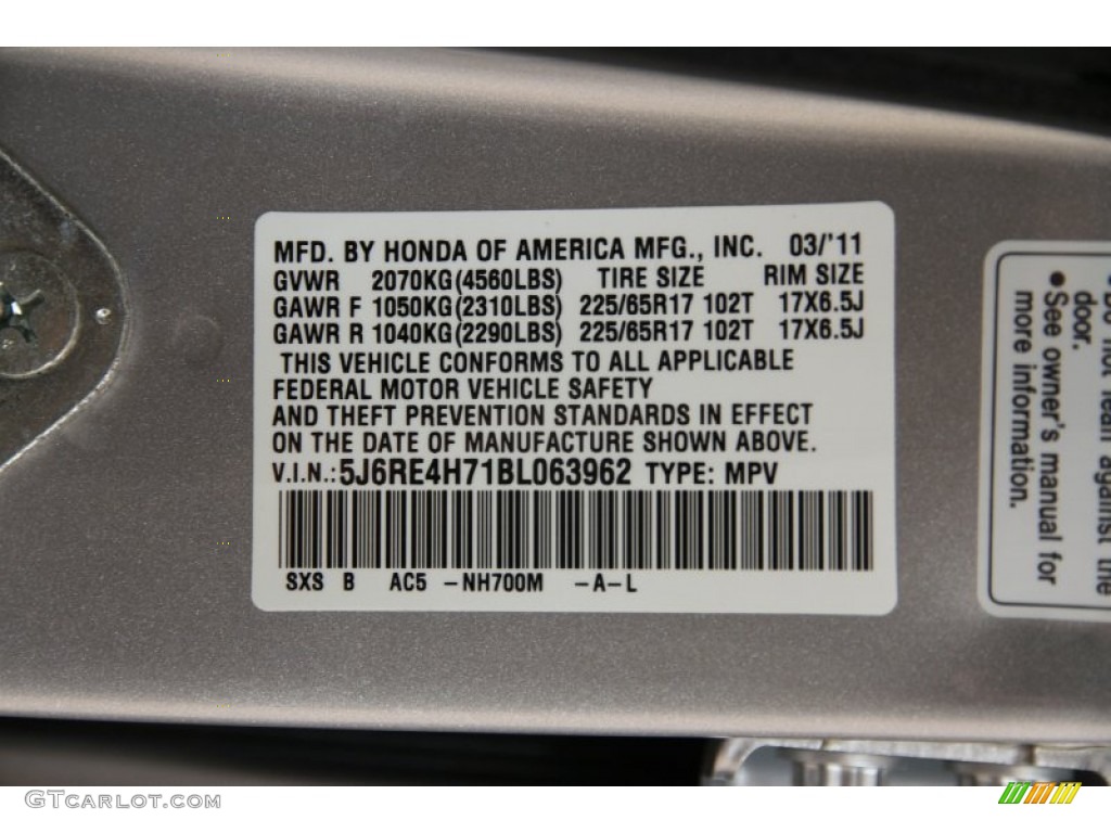 2011 CR-V EX-L 4WD - Alabaster Silver Metallic / Black photo #17
