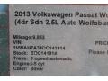 2013 Reflex Silver Metallic Volkswagen Passat 2.5L Wolfsburg Edition  photo #38