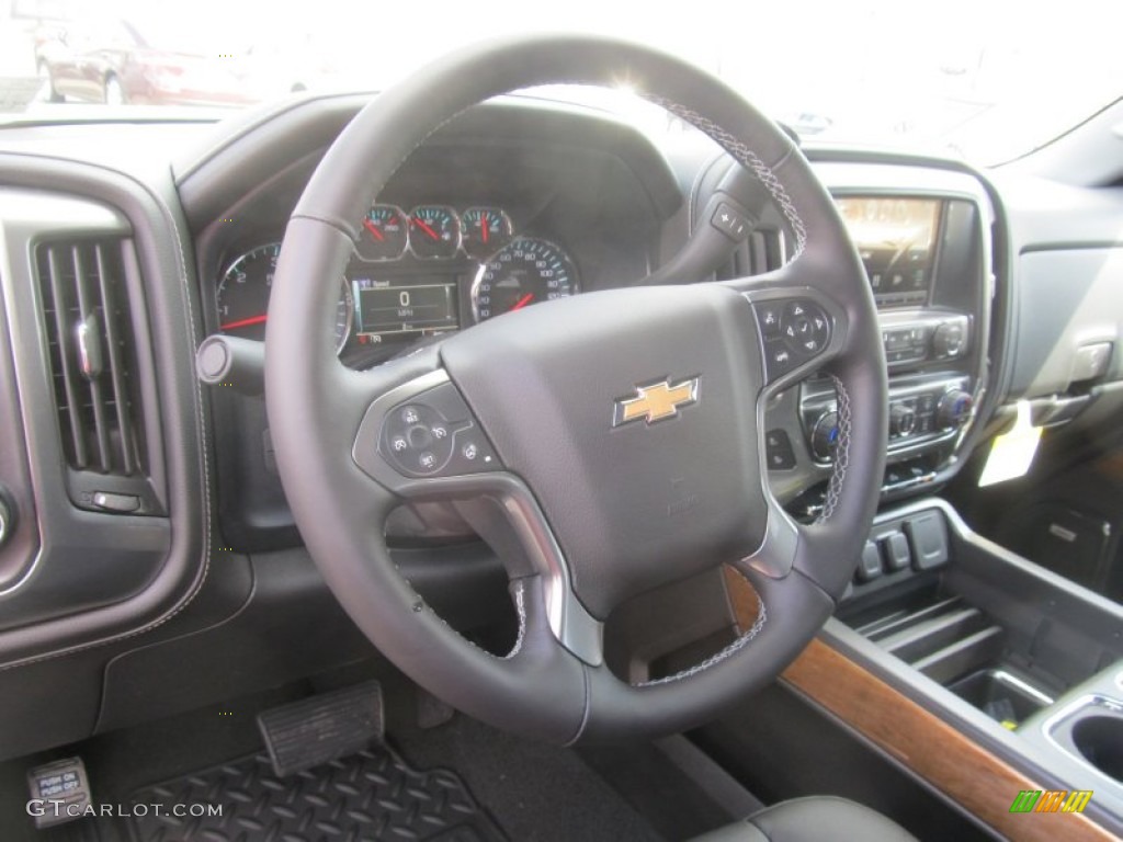 2014 Chevrolet Silverado 1500 LTZ Double Cab 4x4 Jet Black Steering Wheel Photo #92346303