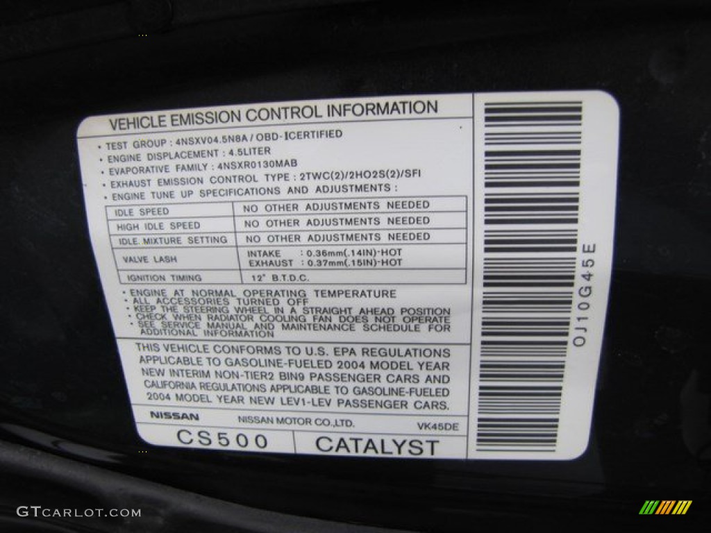 2004 Infiniti M 45 Info Tag Photo #92348031