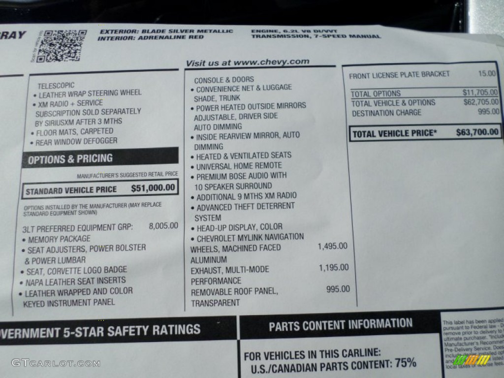 2014 Chevrolet Corvette Stingray Coupe Window Sticker Photo #92373597