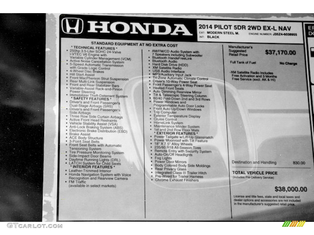 2014 Pilot EX-L - Modern Steel Metallic / Black photo #22