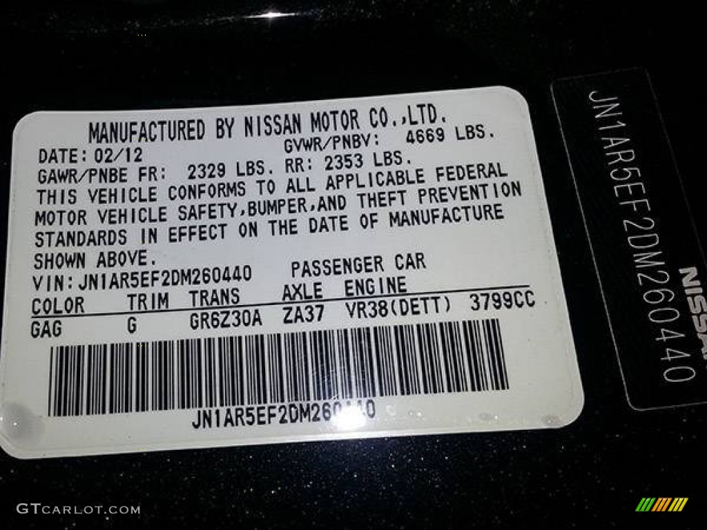 2013 Nissan GT-R Black Edition Color Code Photos