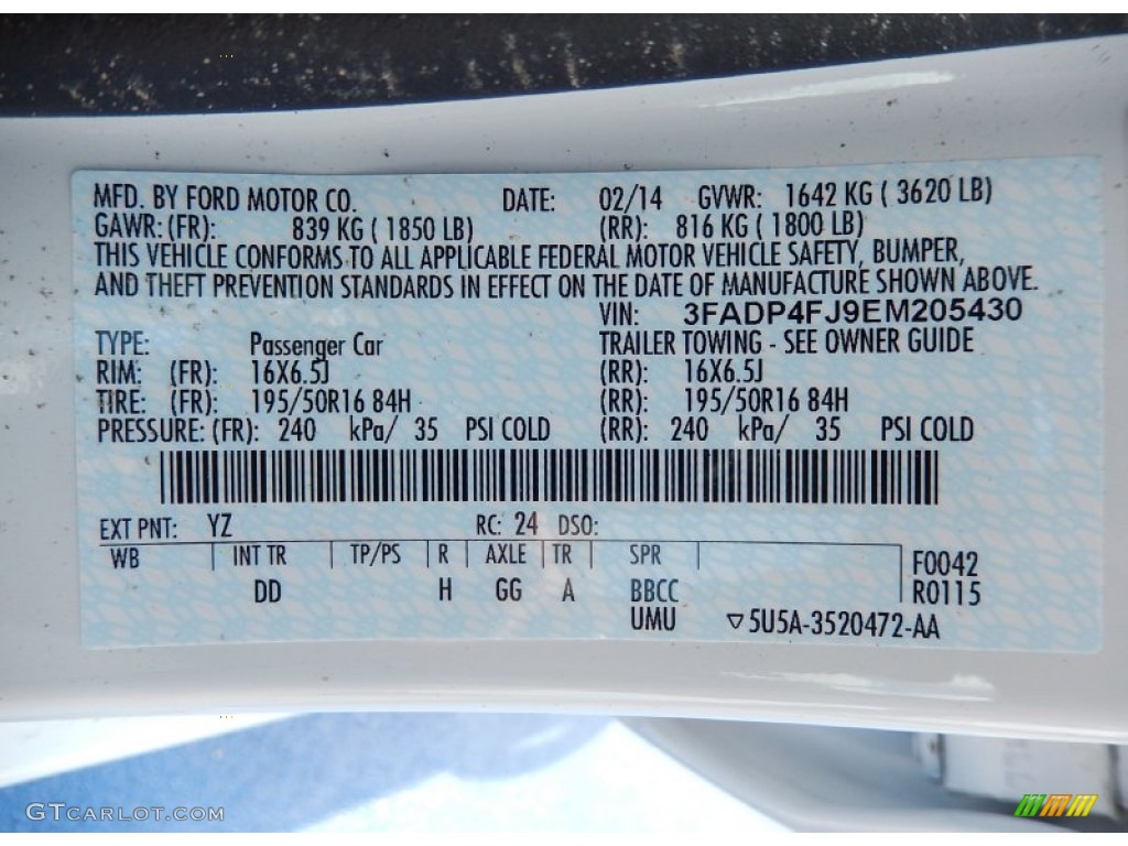 2014 Ford Fiesta Titanium Hatchback Color Code Photos
