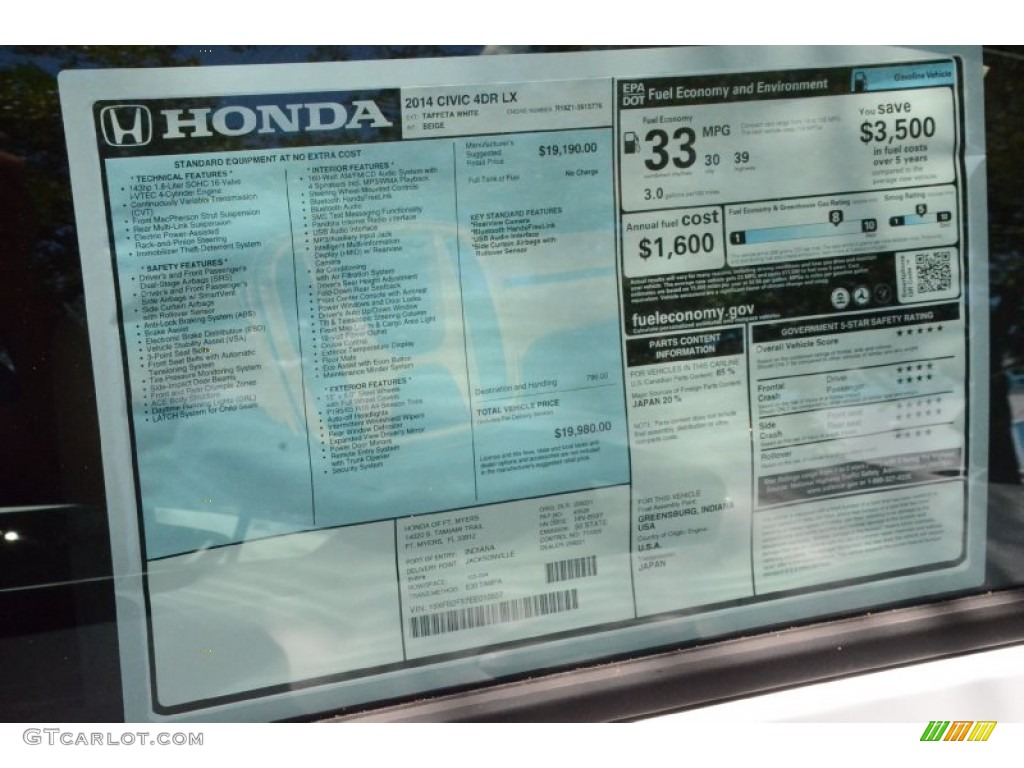 2014 Honda Civic LX Sedan Window Sticker Photos