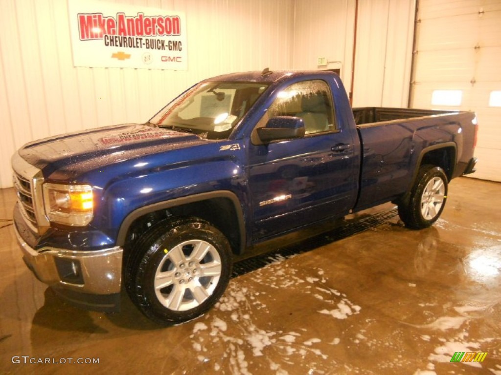 2014 Sierra 1500 SLE Regular Cab 4x4 - Cobalt Blue Metallic / Cocoa/Dune photo #1