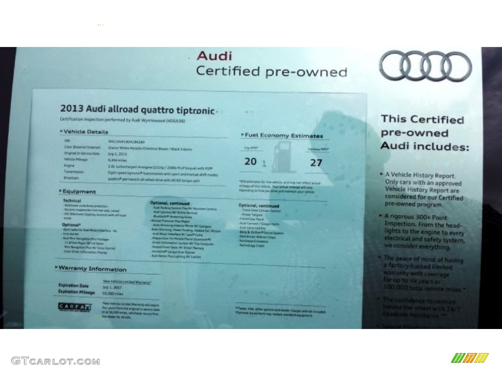 2013 Audi Allroad 2.0T quattro Avant Window Sticker Photos