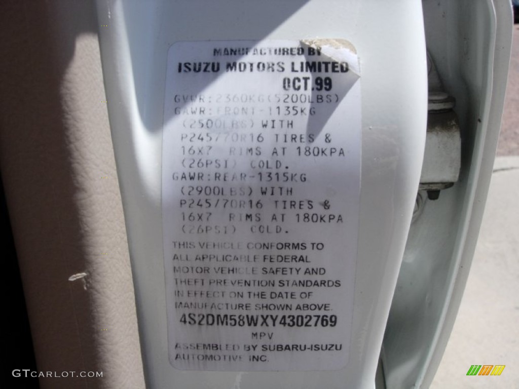2000 Rodeo LS 4WD - Alpine White / Beige photo #24