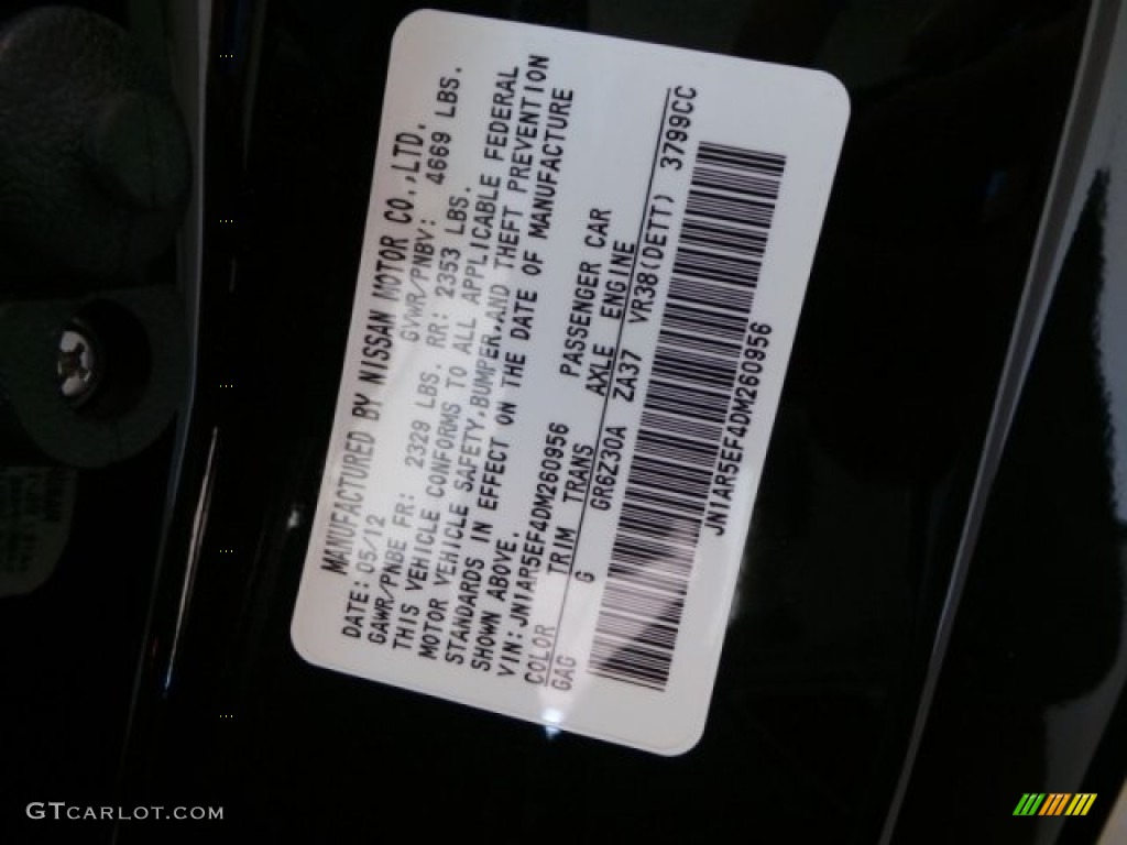 2013 Nissan GT-R Premium Color Code Photos